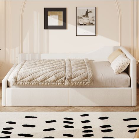 Letto da giorno moderno imbottito 140x200 cm beige con vano contenitore sottoletto, schienale e bracciolo