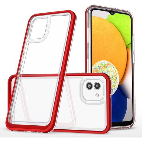 Coque transparente 3 en 1 en silicone rouge pour Samsung Galaxy A03 avec cadre (1/5)