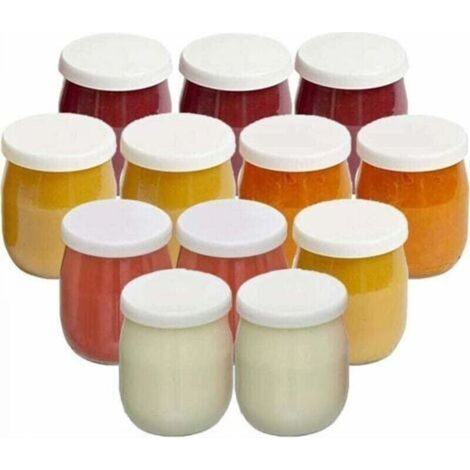 Lot de 12 Pots de Yaourt en Verre avec Couvercles Étanches - Pour Yaourtières, Multicuiseurs et Robots Cuiseurs (Thermomix, SEB, etc.) - 143 ML / 125 grammes (1/5)