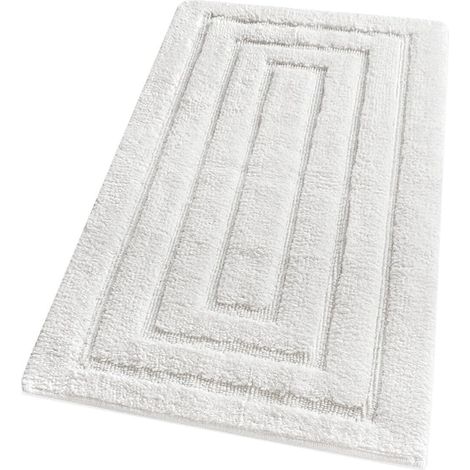 Tappeto Bagno Puro Cotone Elegante Lussuoso Morbido Scendiletto Antiscivolo 100% Made in Italy Bianco - 50x110 cm