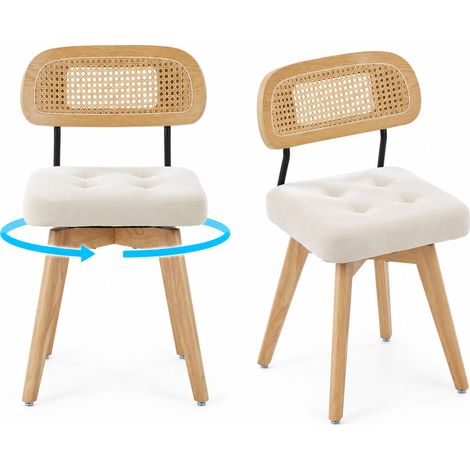FurnitureR Lot de 2 chaises pivotantes beige en chenille avec dossier cannage (1/5)