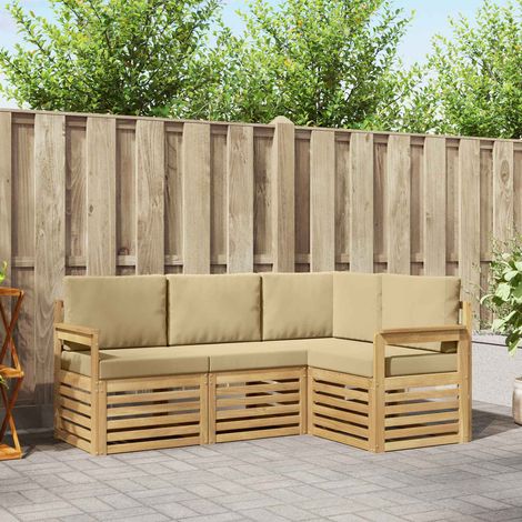 vidaXL Conjunto de sofás de exterior 4 uds. y Beige Poliéster (1/5)