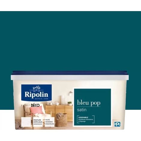 Ripolin – Peinture acrylique satin bleu pop 3 L – Très couvrante monocouche – Pour murs, boiseries et radiateurs – Application facile (1/2)