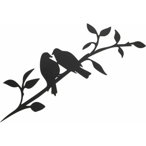 Décoration Murale Oiseau Sur Branche - Sculpture Métallique en Fer - Pour Intérieur et Extérieur - Dimensions 30 x 12,5 cm - 1 Pièce
