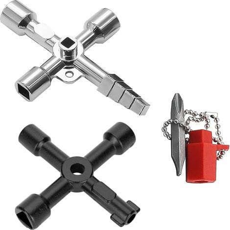 Jeu de 2 clés multifonctions à 4 voies - clé en croix avec têtes triangulaire et carrée pour usage domestique et professionnel (1/5)