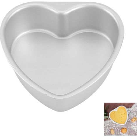 Teglie per torte a forma di cuore (12,5 x 13 cm) in alluminio per matrimoni, feste e celebrazioni familiari, color argento (1/5)