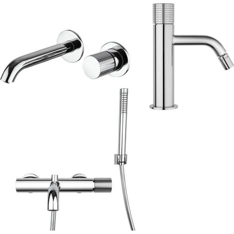 Set miscelatori lavabo a muro bidet e gruppo vasca con kit doccia Jacuzzi Rubinetteria Armonia Grip cromati per piletta click clack (1/4)