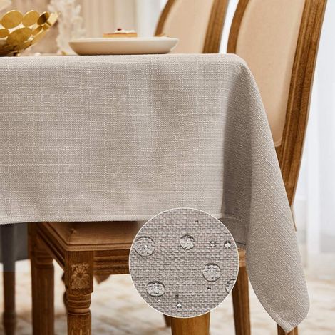 Nappe lavable beige 140x240 cm aspect lin imperméable rectangulaire