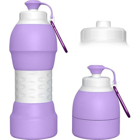 Gourde à clip pliable 580 ml violette sans BPA avec mousqueton en alliage d'aluminium pour voyages (1/5)