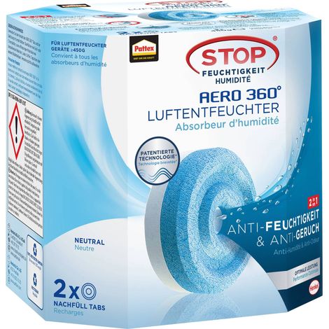 PATTEX DÉSHUMIDIFICATEUR AERO 360 ° STOP HUMIDITÉ RECHARGES,, 2 X 450 G, 1 PIÈCE, PLAN2 (1/5)