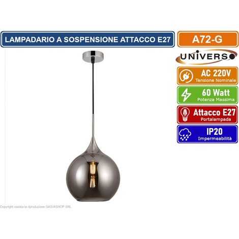 UNIVERSO A72-G LAMPADARIO A SOSPENSIONE DESIGN MODERNO CON SFERA IN VETRO FUME' ATTACCO E27 (1/3)