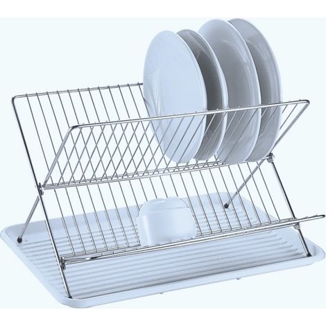 Egouttoir à  vaisselle pliant avec plateau en Acier Chromé Blanc MSV