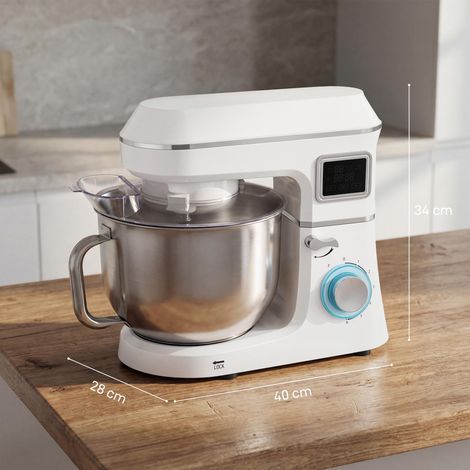 Robot pâtissier 6 L 1400 W avec tête inclinable, 6 vitesses, fonction fermentation, affichage LED, blanc (1/5)