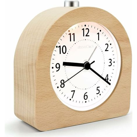 Sveglia a batteria con funzione snooze, sveglia da viaggio luminosa, orologio analogico silenzioso senza ticchettio, orologio analogico con allarme crescente - Legno chiaro (1/4)