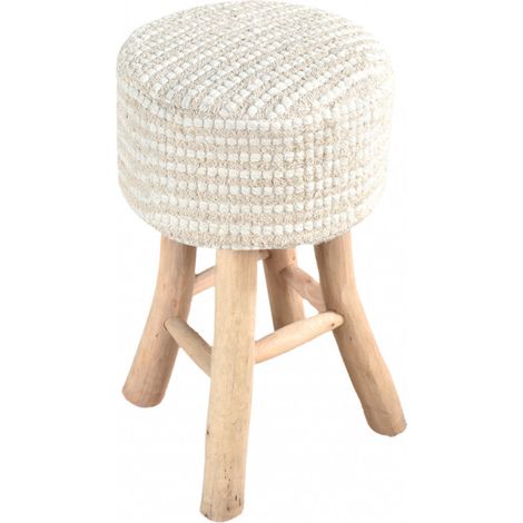 Sgabello fisso in legno e lana con seduta circolare 40x40xH70 cm