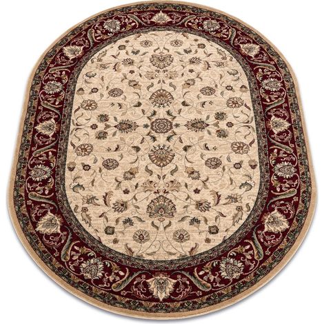 Wollteppich OMEGA Oval ARIES Blumen hell rubin beige 170x235 cm