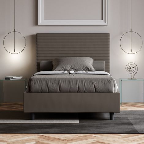 Letto matrimoniale francese contenitore imbottito 140x190 similpelle cappuccino Focus (1/5)