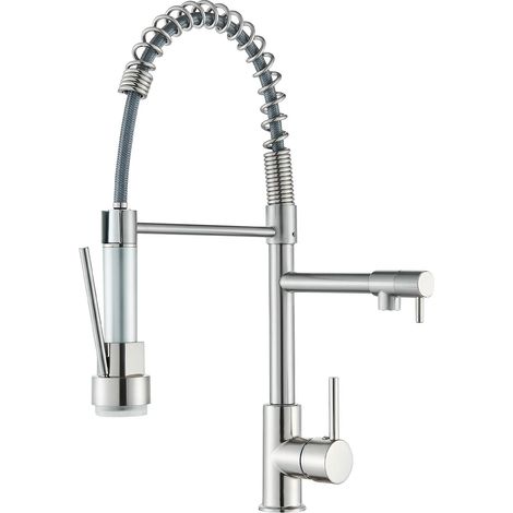 Robinet de Cuisine Noir Mitigeur Cuisine Deux Jets Robinet Avec Douchette Flexible et Pivotante Robinetterie Rétractable évier Bec Haut Robinet D'Évier À Arc Élevé Rotatif À 360°