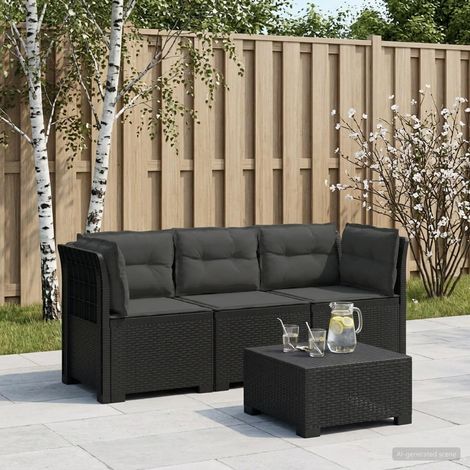 Canapé de Jardin Modulable 3 Places en PP Aspect Rotin avec Coussins Anthracite, 34.6kg - PANGIVO (1/5)