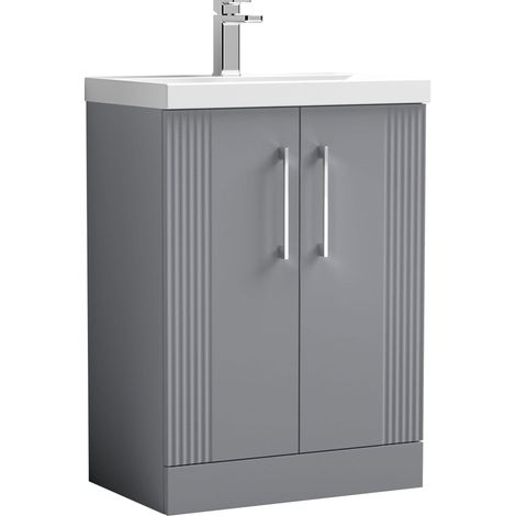 Nuie Deco Satin Grey 600mm 2 Door Vanity Unit and Thin Edge Ceramic Basin - DPF225D (1/5)