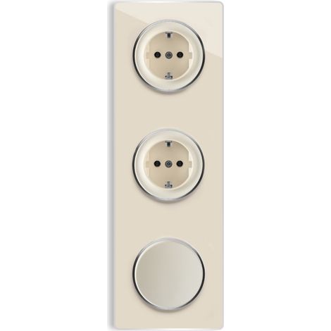 2 Schuko-Steckdose + Lichtschalter einfach + Glas-Abdeckrahmen 3fach senktrecht - beige (1/3)