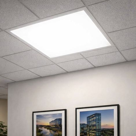Deckenlampe Büro Deckenleuchte Einbau LED Panel quadratisch, Tageslichtlampe Aufbau Deckenpanel weiß, LED 36W 3960lm 6500K, LxBxH 59,5x59,x5x3 cm