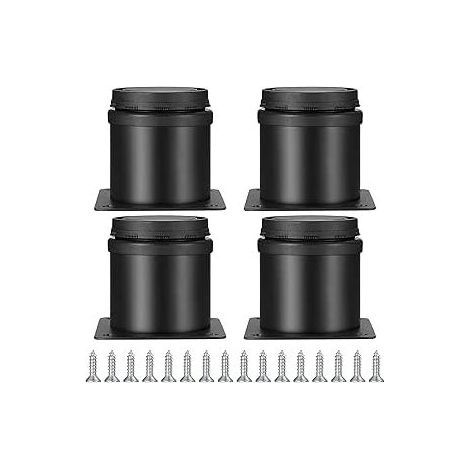 Lot de 4 Pieds Réglables Meubles Noir, Ø 50 mm/Hauteur 50 mm Pieds de Canapé en Métal Acier Inoxydable, Pied de Table Basse pour Meubles TV Armoires Lits Postes de Travail (1/5)