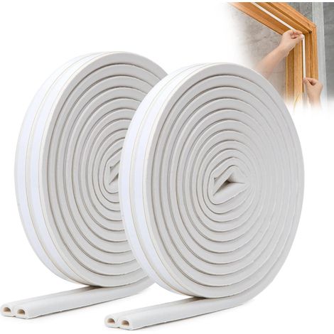 10 m D-Profile Door Seal Strip, Insulation Door Entrance Strong Adhesion, Door Seal, Bottom of Door Caulking Window Anti Cold Noise Dust 2 Rolls (White) (1/5)