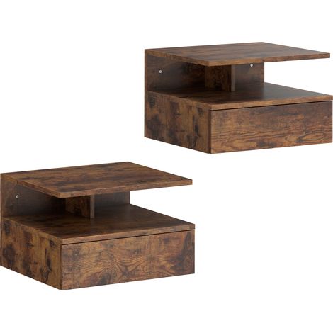 Set di 2 Comodini Sospesi 35x32x22,5 cm con Cassetto e Mensola Aperta Rivestimento in Melamina Marrone Rustico (1/5)