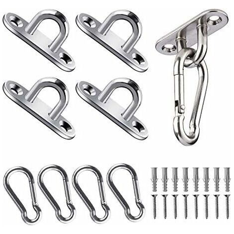 Ganci da soffitto, portata 50 kg, piastre ad occhiello oblunghe in acciaio inox per altalene yoga, amache, tende da sole, accessori per barche (24 pezzi) (1/5)