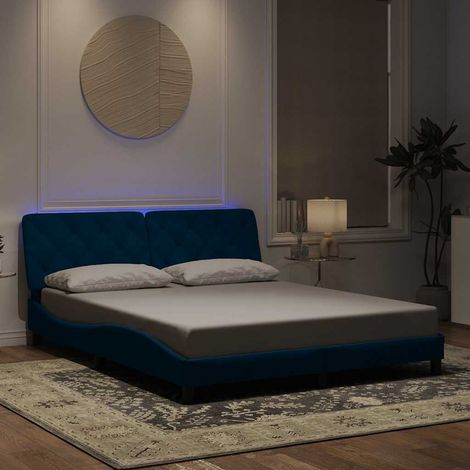 Cadre de lit avec LED bleu en velours, sommier à lattes, 160 x 200 cm, sans matelas - PANGIVO (1/5)