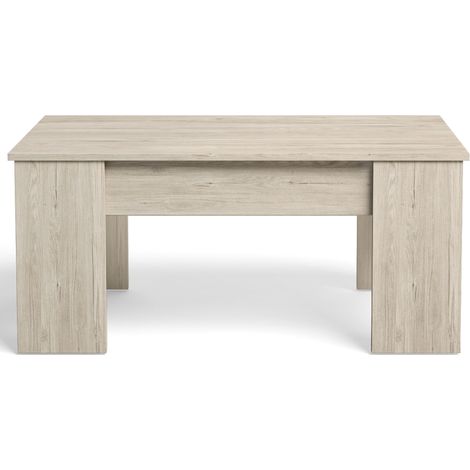 Table basse relevable de salon en panneaux de particules et mélamine chêne - Longueur 100 x Profondeur 50 x Hauteur 45 cm -PEGANE- (1/4)