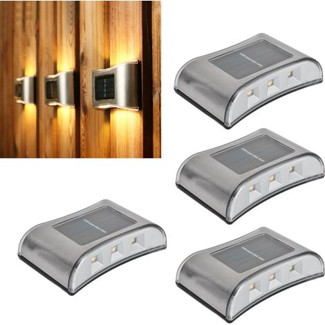 Lot de 4 appliques solaires murales, éclairage décoratif extérieur pour jardin et cour, applique LED, éclairage de clôture par le haut et par le bas, lumière chaude (1/5)