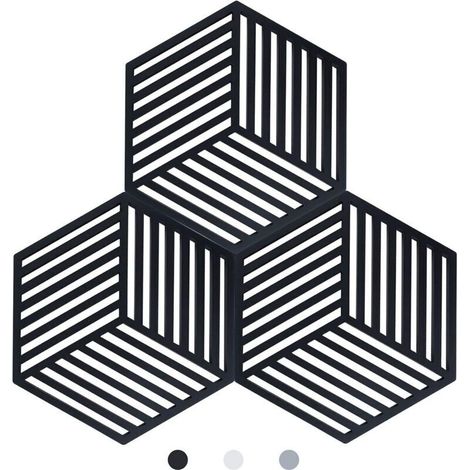 Lot de 3 Dessous de Plats Kitchen Pot Coaster de Protection en Silicone (Noir, Raya Hexagonal: 160x138x8mm) (1/4)