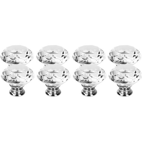 Ensemble de 8 poignées de porte, placard et tiroir en verre cristal transparent effet diamant, 40 mm (1/5)