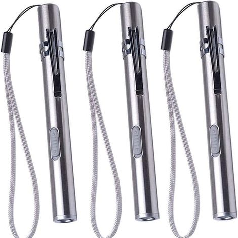 Lot de 3 lampes stylo LED USB pour infirmières, lampe torche médicale rechargeable en acier inoxydable, mini lampe stylo pratique avec clip (1/5)