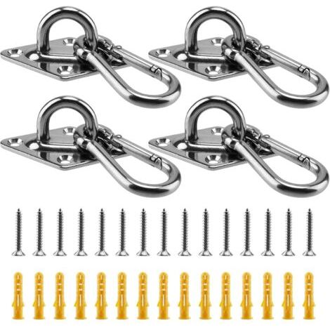 Crochet Plafond Lot de 4 - Crochet INOX M6 Acier Inoxydable avec 4 Mousquetons - Fixation Voile d'Ombrage - Œillet Mural 65x40x17mm (1/5)