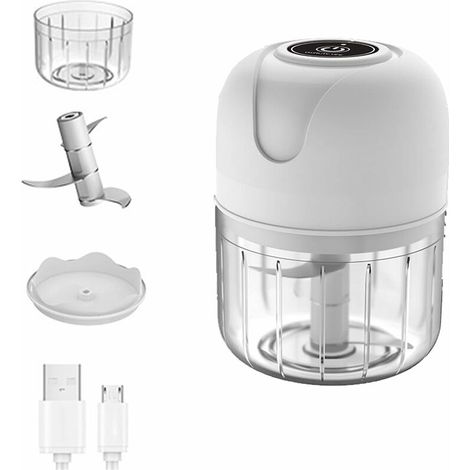 Mini hachoir à ail électrique, robot culinaire sans fil de 250 ml - Compatible avec les légumes, les fruits, la viande et les aliments pour bébés (blanc) (1/4)