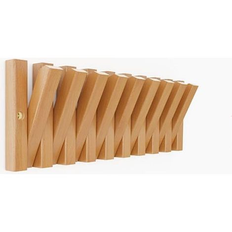 Crochet Murale - Porte-Manteaux En Bois Massif Avec 9 Crochets Rétractables Et Support À Clés - Pour Entrée Salle De Bain Chambre - 40,6 cm × 13 cm × 2,3 cm - 1 Pièce