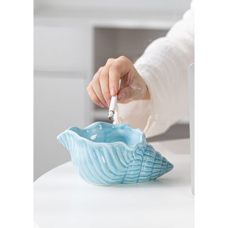 Cendrier en forme de coquillage, objet de rangement créatif en céramique, accessoire de fumeur haut de gamme pour votre salon, système anti-cendres volantes, décoration tendance bleue, taille S (1/4)