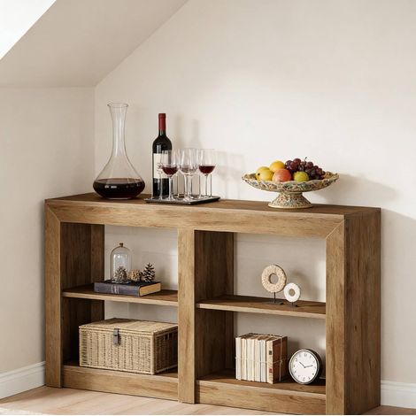 Tavolo consolle 150x35x85 cm marrone in MDF con 3 ripiani aperti (1/5)