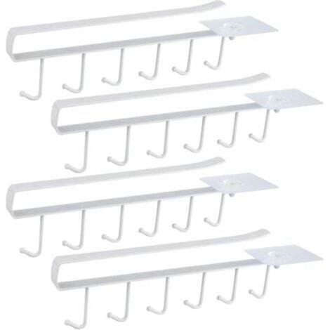 Porte-tasses mural pour armoire – Lot de 4 supports blancs pour 6 tasses, crochets de rangement polyvalents pour ustensiles de cuisine (1/5)