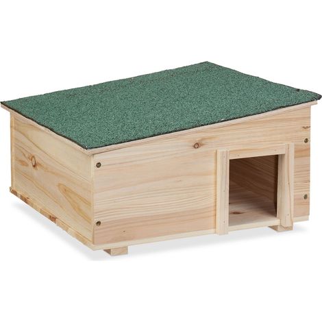 Relaxdays Igelhaus, Holz, Igelhotel mit Boden, 2 Kammern, Winterquartier für Igel, Garten, HBT: 21,5 x 40 x 40 cm, natur