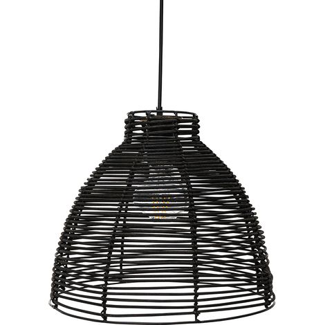 Schwarze Rattan-Deckenlampe - Pendelleuchte im Boho-Bali-Design - Gian Schwarz