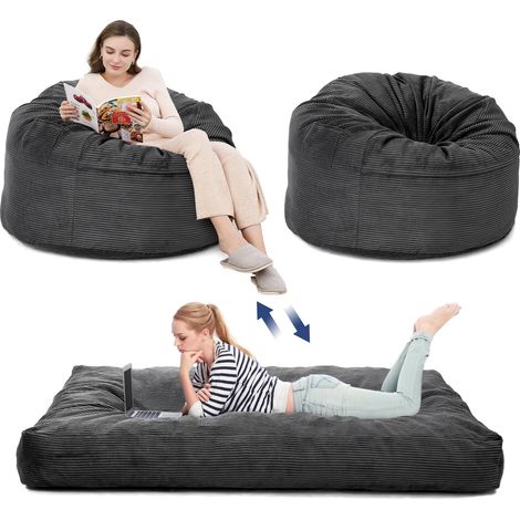 Fauteuil Gonflable XXL Convertible en Lit 190x135 cm, Housse Lavable, Mousse Haute Densité, Pochette Intégrée, Gris Foncé (1/5)