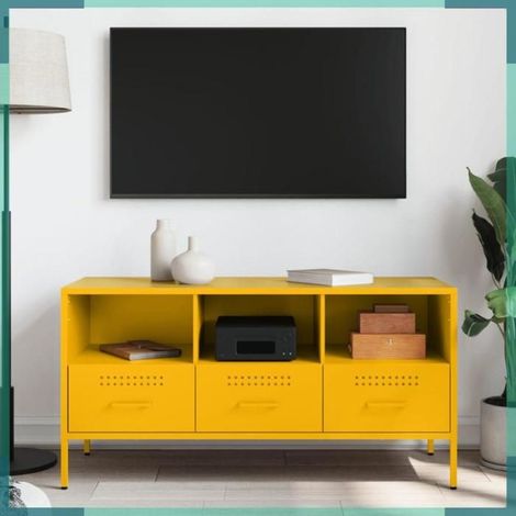 843039 Meuble TV jaune moutarde 100,5x39x50,5 cm acier (1/5)
