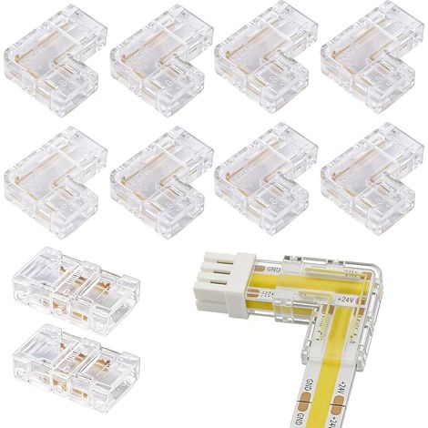 10 PCS Connecteurs pour Ruban, 8mm 2 Pin Led COB Bande Connecteur D'angle, 2 PCS Transparent D'angle 8 PCS Connecteurs Type L, pour les Lumières LED Srtip