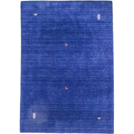 Tapis Gabbeh tissé Tapis Agra - Tapis en laine  - 90x60cm, Rectangular - 100% Laine vierge - Tissé main - Bleu foncé
