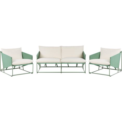 Conjunto de jardín sofá 2 sillas bajos de metal con cojines de asiento y respaldo muebles de exterior interior jardín verde Ponte