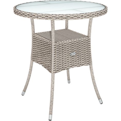 CASARIA® Table de jardin en polyrotin 80cm résistant aux intempéries Rond Extérieur Petit Terrasse Balcon Table d'appoint Beige L (1/6)